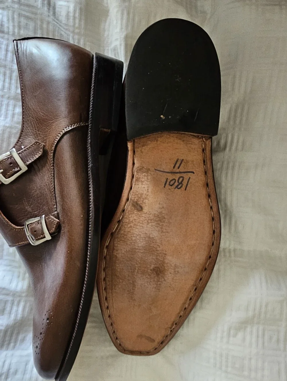 Handmade Men's Double Monk Strap Dress Shoes in Brown Leather